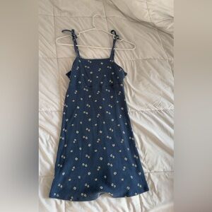 Navy Blue Floral Ribbed Slip Dress